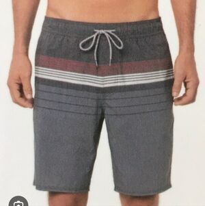 Hang Ten Men's Gray and Maroon Striped Board Shorts Size Xxl.